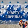 Elegant blue and silver glitter balloon birthday photography backdrop for indoor party decorations - SBJ-004 / 95x75cm