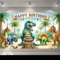 Fondo fotográfico temático de dinosaurios de dibujos animados para fiesta infantil - Paraíso de Dinosaurios 1 (SBJ-001) / 95x75cm