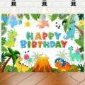 Fondo de fotografía de dinosaurios de dibujos animados para fiesta de cumpleaños - Paraíso de Dinosaurios 3 (SBJ-003) / 95x75cm