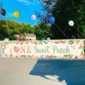 Süßes Pfirsich-Banner zum 1. Geburtstag für die Dekoration von Gartenpartys im Freien - Pfirsich-Thema (SHF-006) / 50x300cm