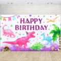 Fondo fotográfico de dinosaurio acuarela para decoración de fiesta de niños - Paraíso de Dinosaurios 4 (SBJ-004) / 95x75cm