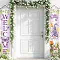 Decorative Welcome Spring floral gnome porch banners set for outdoor home entrance entrance decor - 30x180cm / Purple Gnome Style (SDL-001)