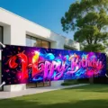 Lebhaftes Graffiti-Neon Happy Birthday Gartenbanner für festliche Outdoor Party Dekoration - SHF-0010 / 50x300cm Ösen Seil Packung