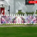Hochwertiges Gartenbanner zum 1. Geburtstag mit Blumen- und Ballondesign an weißem Zaun - Rosa und Lila Nummer 1 Thema (SHF-0010) / 50x300cm