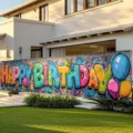 Large graffiti style colorful Happy Birthday banner for outdoor yard party decoration - SHF-0011 Style / 30x120cm (Punched with Rope)