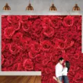 Toile de fond photographie mur de roses rouges pour mariage et fête romantique - Fond de Mur de Roses Rouges (SBJ-006)