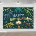Cartoon Dinosaurier Skelett Geburtstagshintergrund für Kinderparty Wanddekoration - Dinosaurier Skelett Fossil Party (SBJ-005) / 95x75cm