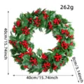 Artificial Christmas holly wreath 40cm with red berries and lush green leaves for decor - 1 Piece/Pack (40cm Diameter) / Green Leaf and Red Berry Style (H2-49)