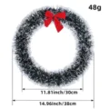 Christmas wreath with red bow, green and white tinsel, 38cm outer diameter size guide - 30cm/Pack / White
