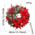 Christmas pine needle wreath with red poinsettia flowers and reindeer 40cm/15.74in - Poinsettia Reindeer Pine Style / Diameter 40CM / Red