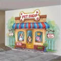 Cartoon pet shop photography backdrop for children's birthday party decorations - Style 1 (SBJ-001) / 95x75cm