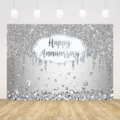Toile de fond photo pailletée argent et diamants pour la décoration d'anniversaire. - Thème Diamant Paillettes Argent (SBJ-001) / 150x90cm
