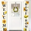 Pancartas de porche Welcome Home con girasoles y cuadros para decoración otoñal - Estilo de Bienvenida de Girasol / Set de dos piezas