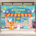 Colorful cute cartoon pet shop photography backdrop for children's birthday party studio. - Style 2 (SBJ-002) / 95x75cm