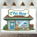 Cute cartoon pet shop theme backdrop for kids birthday party photography decoration - Pet Shop (SBJ-003) / 95x75cm