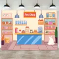 Cute cartoon pet shop photography backdrop for children's birthday party decoration - Style 4 (SBJ-004) / 95x75cm