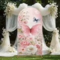 Dreamy pink butterfly floral print arch backdrop cover for spring party garden decoration - Peach Skin / 50X120CM