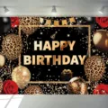 Leopard print happy birthday photography backdrop with gold and black party decorations - Black and Gold Leopard (SBJ-002) / 95x75cm