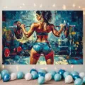 Lebendiger Ölmalerei-Stil Fitness-Hintergrund mit Gewichtheberin für Fotografie - Frauen Gewichtheben (SBJ-002) / 95x75cm