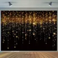 Sfondo fotografico nero con stringhe di luci dorate scintillanti per feste - Tema Dorato Nero e Oro (SBJ-004) / 95x75cm