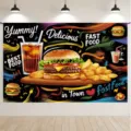 Fast food theme photography backdrop with burger and fries for birthday party decoration - SBJ-003 / 95x75cm