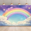 Traumhafter Regenbogen- und Wolken-Fotohintergrund für Innen- und Außenpartydekorationen - Verträumter Regenbogen-Wolken-Stil (SBJ-004) / 95x75cm