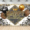 Luxurious leopard print Happy Birthday photography backdrop for party wall decor - Birthday Leopard Style (SBJ-003) / 95x75cm