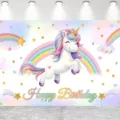 Dreamy rainbow unicorn photography backdrop for kids birthday party decorations - SBJ-001 Style / 95x75cm