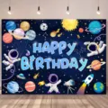 Sfondo fotografico per festa di compleanno a tema astronauta e spazio con pianeti - SBJ-003