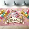 Dreamy rainbow unicorn birthday photography backdrop for indoor and outdoor party decor. - SBJ-004 Style / 95x75cm