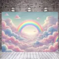 Dromerige regenboog en pastelkleurige wolken fotografie achtergrond voor verjaardagsfeestjes - Dromerige wolkenstijl (SBJ-005) / 95x75cm
