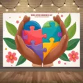 Warm charity World Autism Awareness Day heart puzzle photography backdrop decoration - Autism Awareness Background Cloth (SBJ-003) / 95x75cm