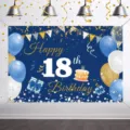 Navy blue and gold Happy 18th Birthday party photography backdrop with balloons - Blue 18th Birthday Backdrop (SBJ-006) / 95x75cm