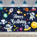 Cartoon space astronaut theme birthday party photography backdrop decoration - SBJ-005 / 95x75cm / Blue