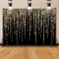 Sfondo fotografico nero e oro glitterato per decorazioni eleganti di feste di compleanno - Stile dorato nero (SBJ-006)