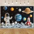 Cartoon astronaut and outer space planets backdrop for children's birthday party decoration - SBJ-007 (067) / 180x120cm