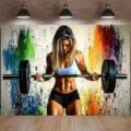 Bunter Graffiti-Fotohintergrund mit Fitnessmotiv und einer gewichthebenden Frau. - Frauen Gewichtheben Stil (SBJ-007)