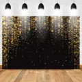 Sfondo fotografico nero con bokeh dorato glitterato per decorazione festa di compleanno - Tema Nero Oro Dorato (SBJ-008)