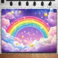 Dromerige fotografie achtergrond met regenboog en wolken voor verjaardagsfeest decoratie - Dromerige Regenboog Stijl (SBJ-009) / 95x75cm