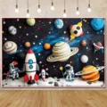 Outer space astronaut theme photography backdrop for children's birthday party decor - Space Astronaut Style (SBJ-008) / 95x75cm