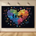 Autism awareness photography backdrop with colorful heart puzzle design and love text - Colorful Puzzle Heart Style (SBJ-006)