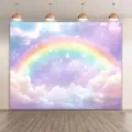 Dromerige regenboog en pastelwolken fotografie achtergrond voor verjaardagsfeest decoraties - 95x75cm