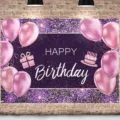 Lila und rosa Geburtstags-Hintergrund mit Ballons und HAPPY Birthday Text für Partyfotos. - SBJ-009 / 95x75cm / Lila/Rosa