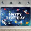 Sfondo fotografico a tema astronauta spaziale per decorazioni di feste di compleanno. - SBJ-006