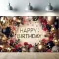 Elegante Geburtstags-Kulisse mit goldenen Ballons und roten Rosen als Party-Deko - SBJ-0015 / 95x75cm