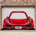 Pancarta de puerta de garaje de coche deportivo rojo para fiestas al aire libre y fotos - 150x89cm / Rojo