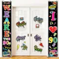 Lebhafte 90er-Party-Banner für den Eingang mit Retro-Graffiti-Kunst und Text-Dekoration - 90er Jahre Thema Stil (SDL-001) / 30x180cm