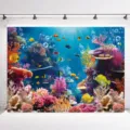 Fondo fotográfico tema océano submarino para fiesta de cumpleaños infantil - Paisaje del Mundo de Coral Tropical (DABJB087) / 95x75cm
