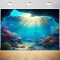 Fondo fotográfico tema océano submarino para decoración fiesta cumpleaños de niños - Paisaje Inmersivo de Cueva Submarina (SBJ-003) / 95x75cm