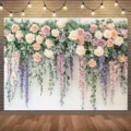 Fond de photographie floral avec des roses pastel et de la glycine pour décor de fête - Fleurs Douces (SBJ-004) / Paquet de 95x75cm